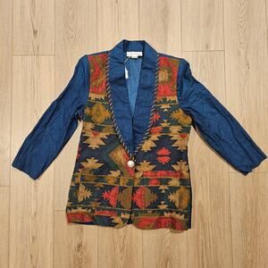 Vintage Women’s Denim Western Blazer with Leather Trim